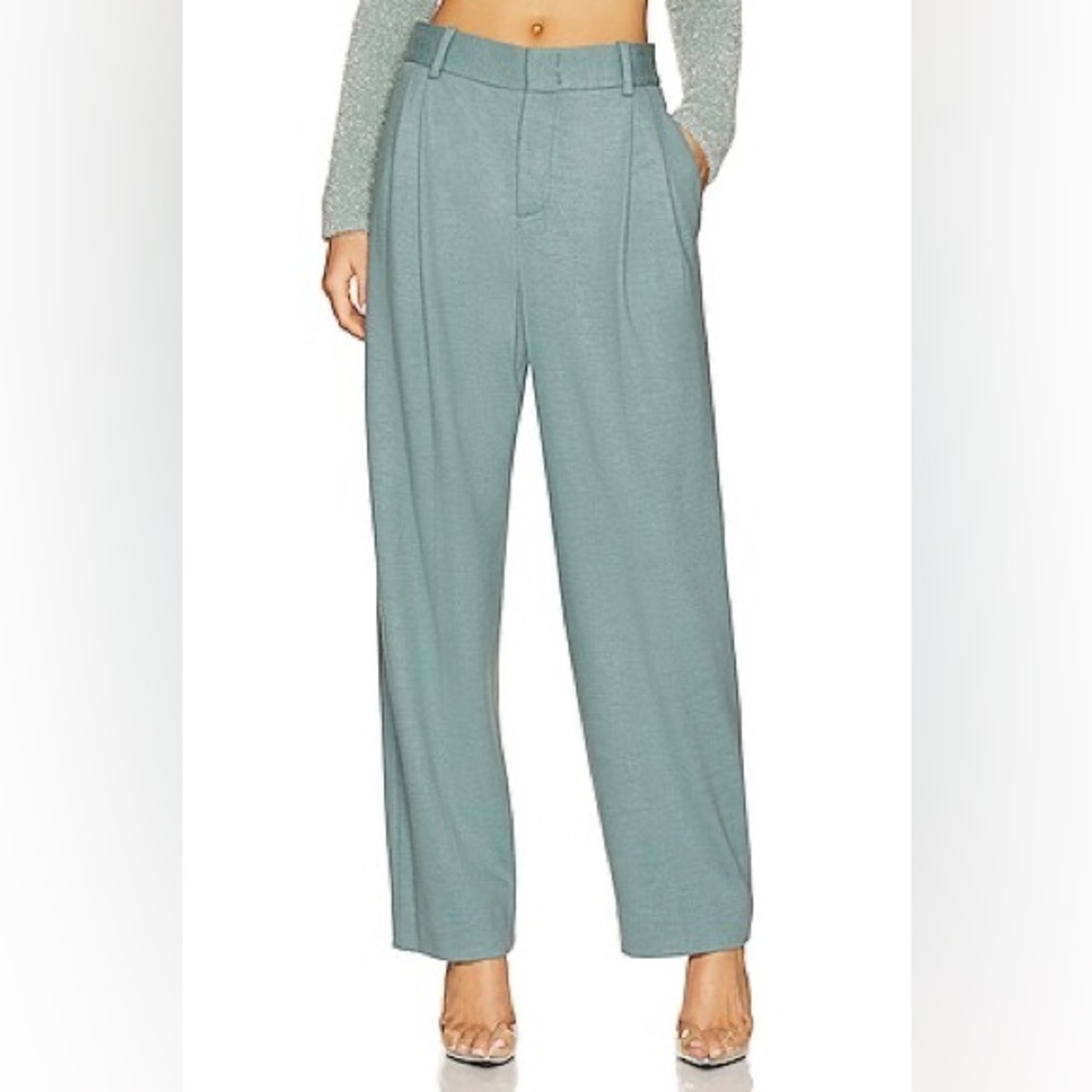 Vince High-Waist Cozy Wool blend Pleat-Front Trouser in Aegean green size 12